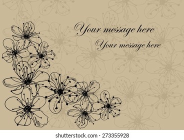 Vector card with hand drawing flowers and place for text