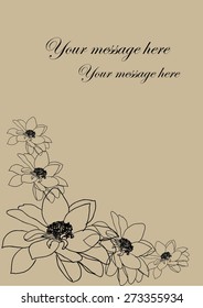 Vector card with hand drawing flowers and place for text on beige