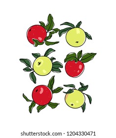 Vector card with hand drawn apples. Beautiful food design elements. Ink drawing