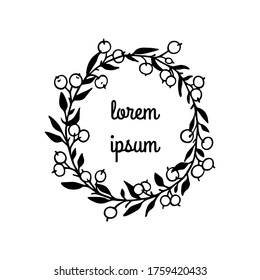 Vector card with hand drawn berry wreath. Ink drawing, beautiful animal design elements. Logo template