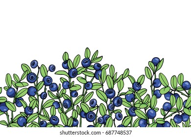 Vector card with hand drawn blueberry twigs. Beautiful floral design elements, ink drawing