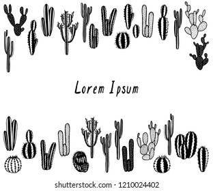 Vector card with hand drawn cacti. Beautiful floral design elements, perfect for prints and patterns