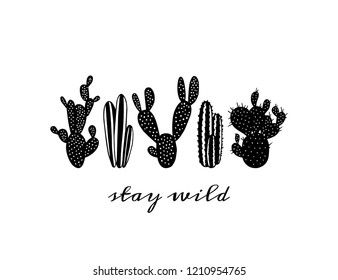 Vector card with hand drawn cacti. Beautiful floral design elements, perfect for prints and patterns