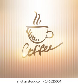 vector card with hand drawn cup of coffee and handwrite lettering