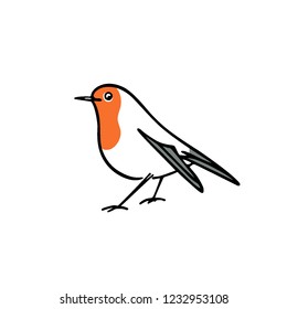Vector card with hand drawn cute robin. Ink drawing, beautiful animal design elements.
