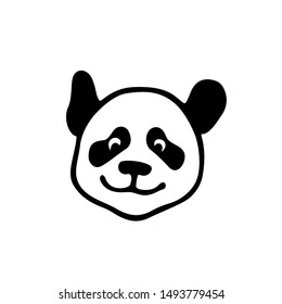 Vector card with hand drawn cute Panda's head. Ink drawing, graphic style, heavy contour. Beautiful animal design elements.