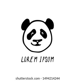 Vector card with hand drawn cute Panda's head. Ink drawing, graphic style, heavy contour. Beautiful animal design elements.