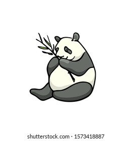 Vector card with hand drawn cute eating panda. Ink drawing, beautiful animal design elements. Logo template