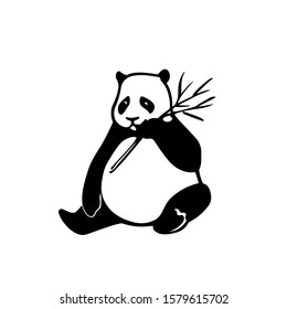 Vector card with hand drawn cute eating panda. Ink drawing, beautiful animal design elements. Logo template