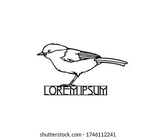 Tarjeta vectorial con un lindo pájaro dibujado a mano. Dibujo de tinta, hermosos elementos de diseño animal. Plantilla de logotipo