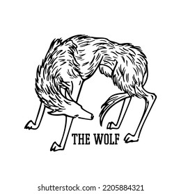 Vektorkarte mit handgezeichnet süßem Wolf. Tintenzeichnung, Grafikstil. Schöne Naturdesign-Elemente. Tätowierungs- oder Logo-Vorlage 