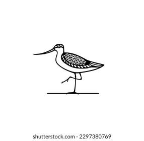 Vector card with hand drawn cute wader with upcurved bill. Ink drawing, decorative graphic style. Beautiful animal design elements, perfect for logo design