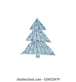 Vector card with hand drawn decorated Christmas tree. Beautiful Christmas design elements, doodle style,  minimalistic design