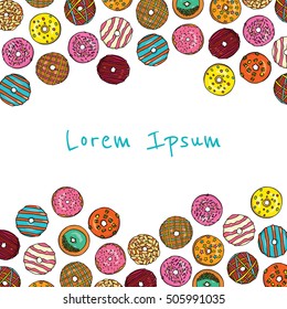 Vector card with hand drawn delicious donuts. Beautiful design elements, perfect for any business related to the food industry.