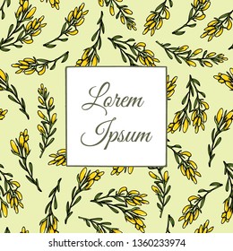 Vector card with hand drawn dyer's greenweed and simple square frame. Beautiful floral design elements, ink drawing