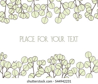Vector card with  hand drawn eucalyptus branches. Beautiful floral design elements. Graceful ink drawing