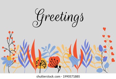 Vector card with hand drawn flowers with empty space above