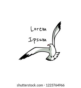 Vector card with  hand drawn flying seagull. Ink drawing, beautiful animal design elements.