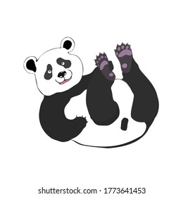 Vector card with hand drawn funny panda lies upside down.  beautiful animal design elements.