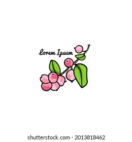 Vector card with hand drawn graceful Pink Snowberry branch with ripe fruit. Beautiful ink drawing, graphic style. Botanical design elements.