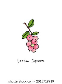 Vector card with hand drawn graceful Pink Snowberry branch with ripe fruit. Beautiful ink drawing, graphic style. Botanical design elements.