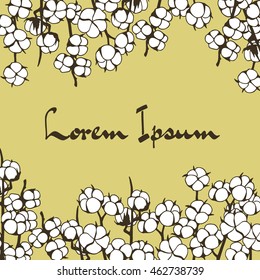 Vector card with hand drawn graceful cotton flowers. Beautiful floral design elements.