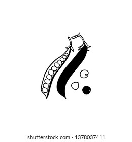 Vector card with hand drawn green pea pods made with pen and ink. Beautiful food design elements