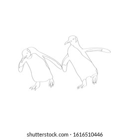 Vector card with hand drawn group of penguins Ink drawing, funny illustration, graphic style. Beautiful animal design element Perfect design elements, marine animal illustration