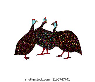 Vector card with hand drawn guinea fowl. Beautiful design elements