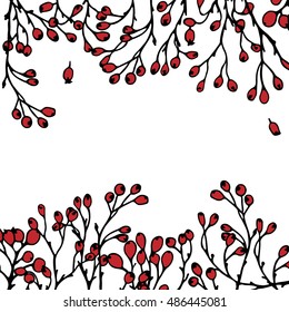 Vector card with hand drawn hawthorn branches. Beautiful floral design, perfect for Christmas cards.
