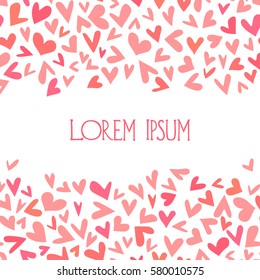 Vector card with hand drawn hearts. Romantic design, perfect for Valentine's day celebration.