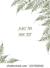 Vector card with hand drawn horsetail twigs. Delicate and romantic floral design elements. 
