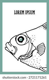Vektorkarte mit handgezeichneter Illustration eines Tiefseefisches Oreo Dory im Grafikstil. Tintenzeichnung, schöne Designelemente. Perfekter Druck für jedes Geschäft im Zusammenhang mit der Fischindustrie.