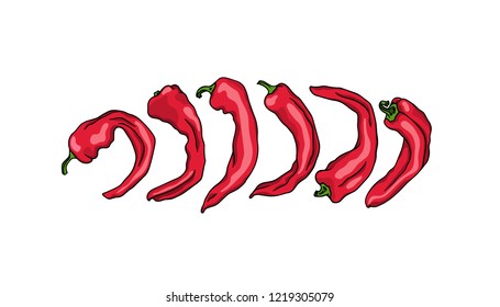 Vector card with hand drawn Italian Frying peppers. Ink drawing, graphic style, beautiful design element