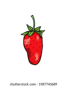 Vector card with hand drawn juicy ripe strawberry. Beautiful healthy food design elements, ink drawing. Summer fruit illustration. 
