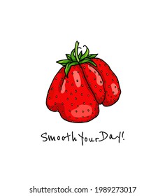 Vector card with hand drawn juicy ripe strawberry. Beautiful healthy food design elements, ink drawing. Summer fruit illustration. Smoothie packaging template