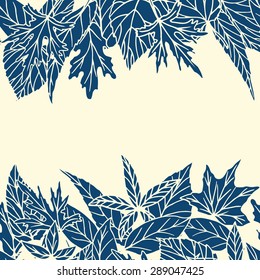 Vector card with hand drawn leaves of forest trees. Beautiful design elements, vintage colors. Perfect for greeting and invitation cards.