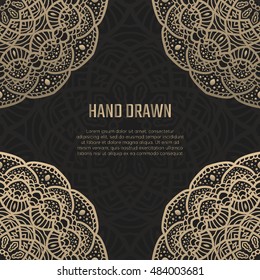Vector card with hand drawn mandalas in luxury style.