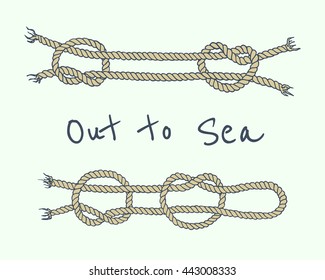 Vector card with hand drawn nautical knots and adventure quote. Beautiful marine design elements. 