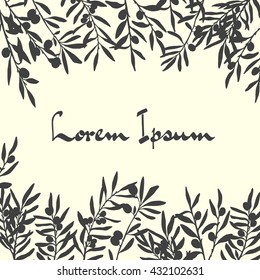 Vector card with hand drawn olive branches. Beautiful ink drawing.