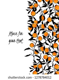 Vector card with hand drawn orange tree branches. Ink drawing, graphic style, beautiful design elements