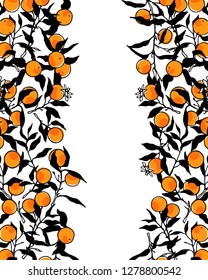 Vector card with hand drawn orange tree branches. Ink drawing, graphic style, beautiful design elements