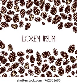 Vector card with hand drawn pine cones. Beautiful Christmas floral design elements.