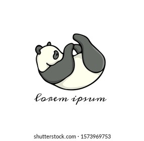 Vector card with hand drawn playful panda. Ink drawing, beautiful animal design elements. Logo template