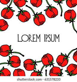Vector card with hand drawn rose buds. Beautiful floral design elements. 