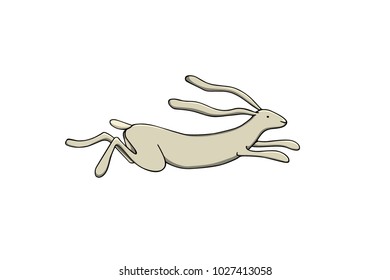 Vector card with hand drawn running hare made with ink. Beautiful  animal illustration.