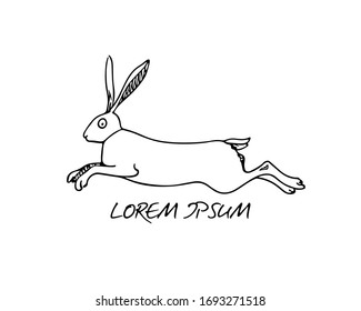Vector card with hand drawn running hare. Perfect design elements, beautiful animal illustration, ink drawing