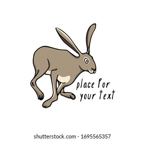 Vector card with hand drawn running hare. Perfect design elements, beautiful animal illustration, ink drawing
