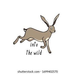 Vector card with hand drawn running hare. Perfect design elements, beautiful animal illustration, ink drawing