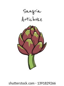 Vector card with hand drawn Sangria artichoke. Beautiful food design elements, ink drawing